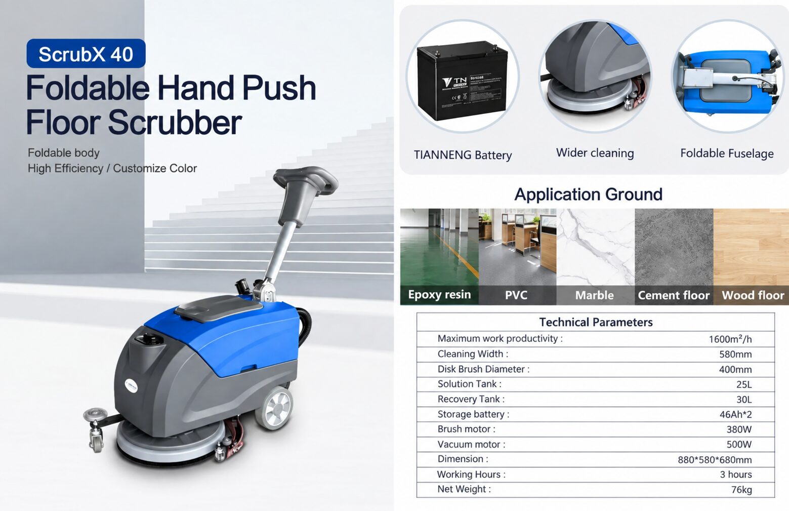 ScrubX 40 – Foldable Hand Push Scrubber