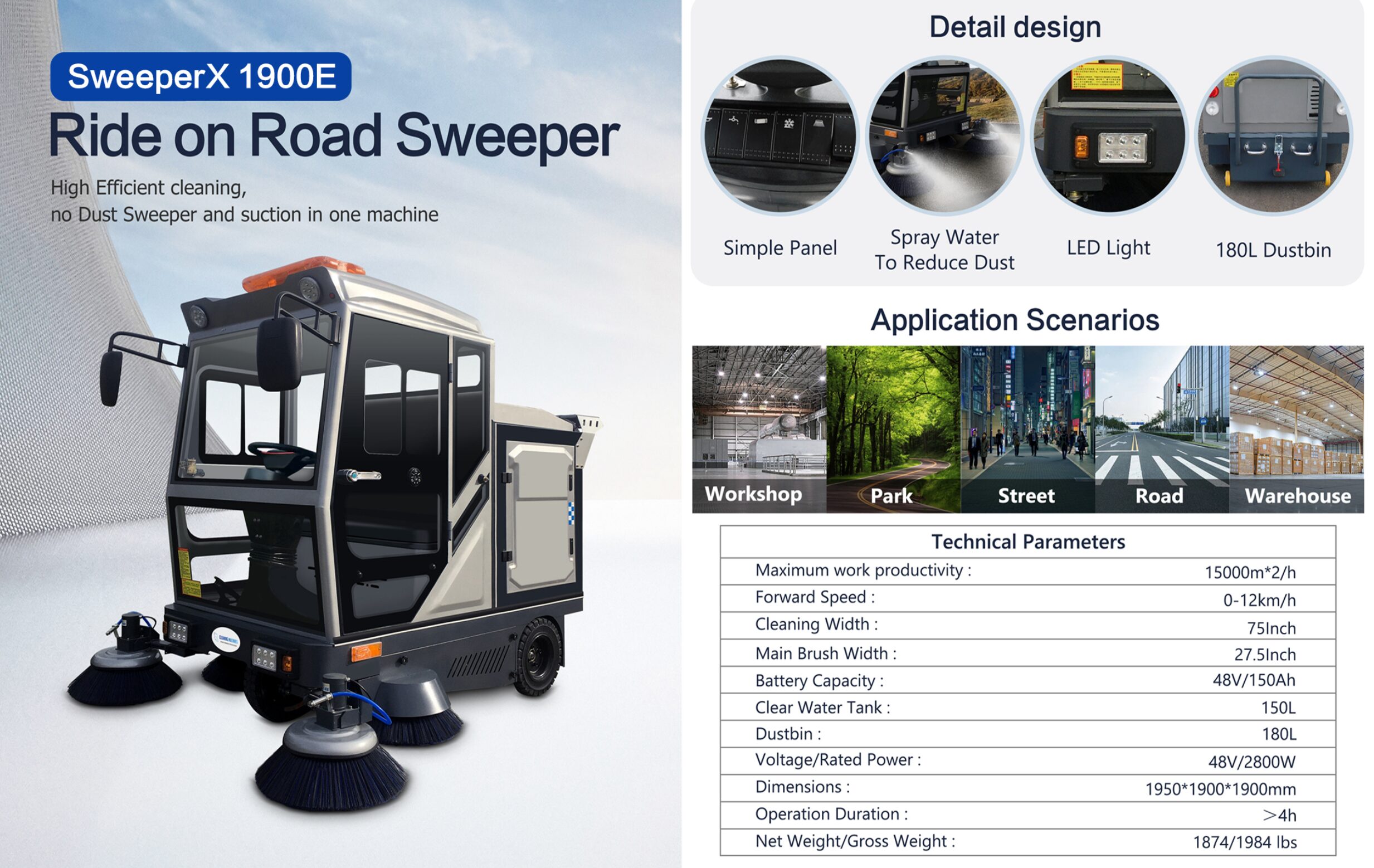 Sweeper Rode SweeperX 1900E - Ride On Road Sweeper